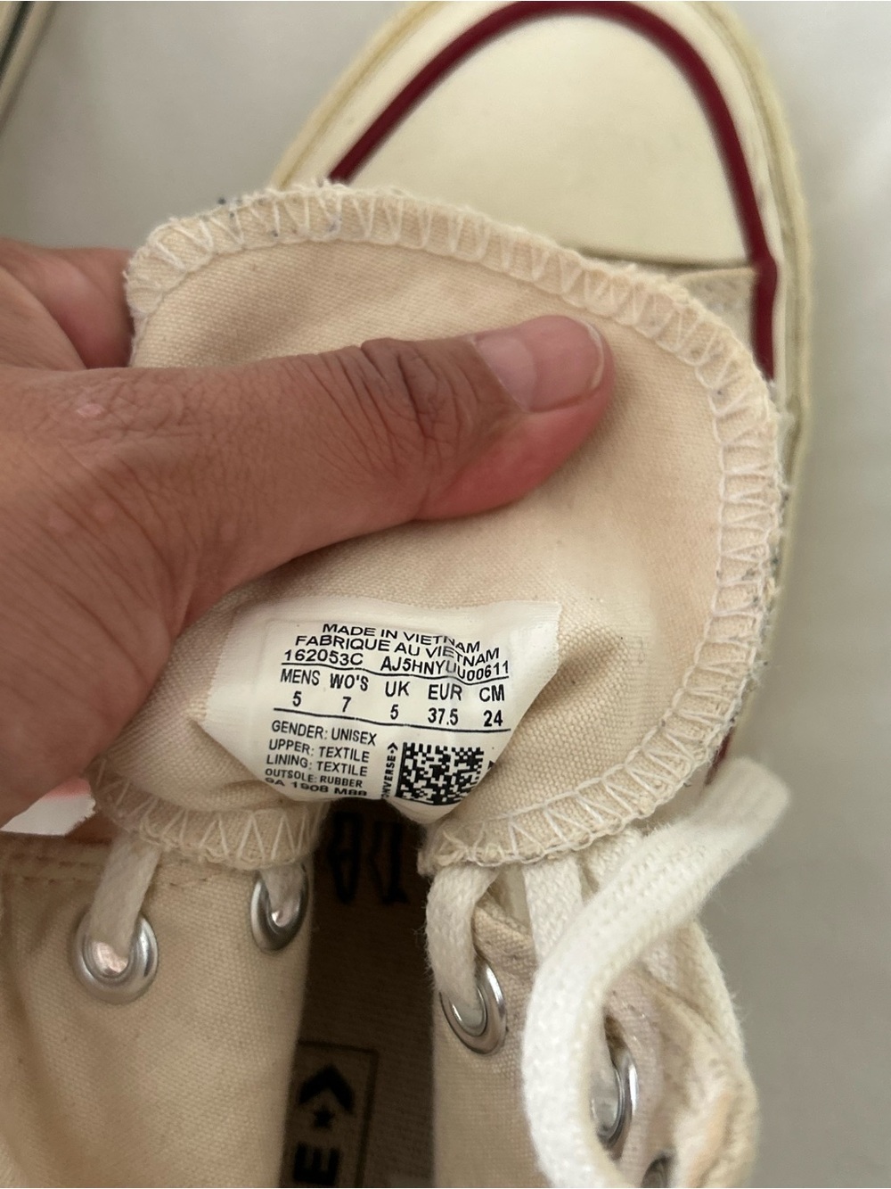 Converse High Top Sneakers in Natural Canvas with Red Trim - Picture 5 of 6